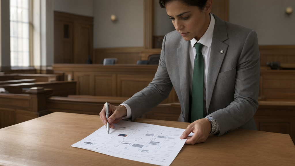 Editorial illustration of Prosecutor reviewing court calendar for Does AB 1656 change the legal definition of human trafficking or increase the penalties for the crime?