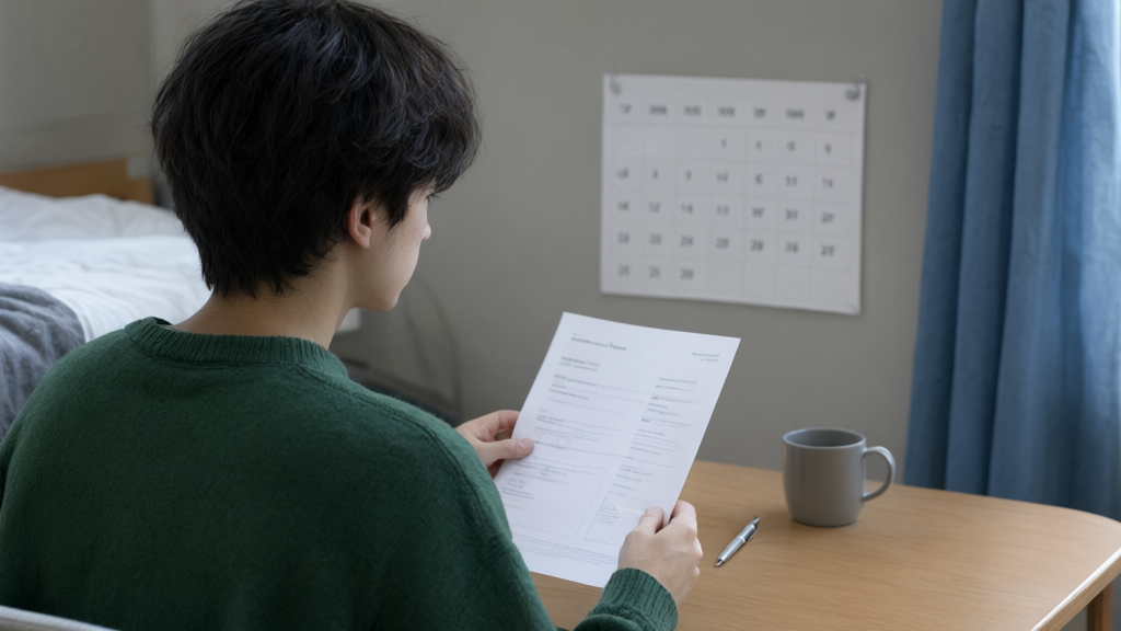 Editorial illustration of Student reviewing payment notice for What happens if an eligible student does not receive financial aid after being granted a payment deferral?