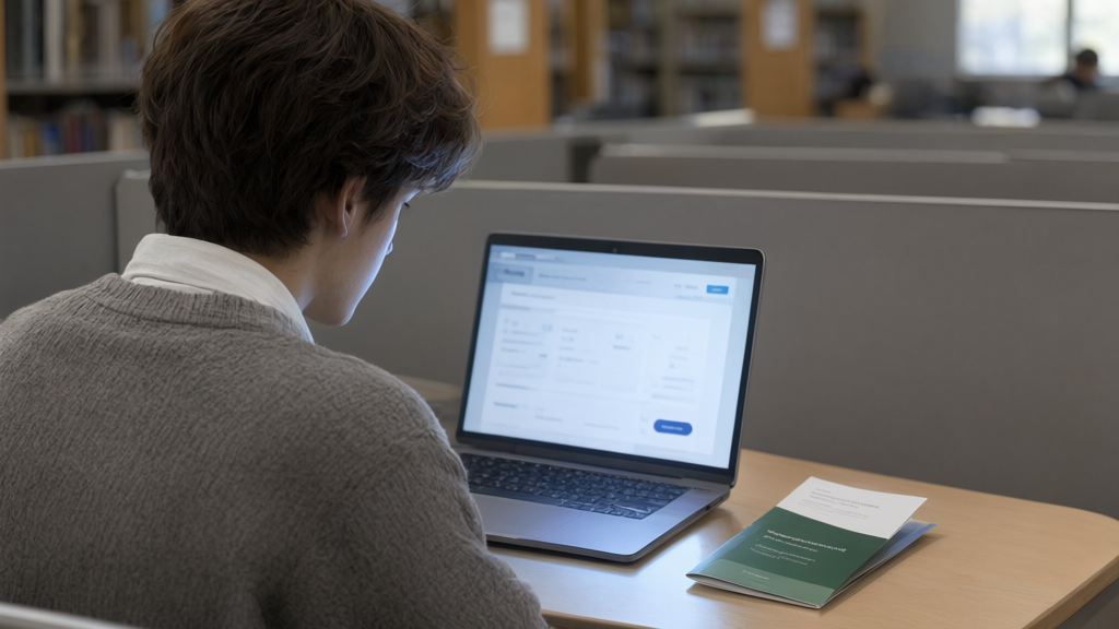 Editorial illustration of Older foster youth student registering online for Which older foster youth are now eligible for priority enrollment under this bill?