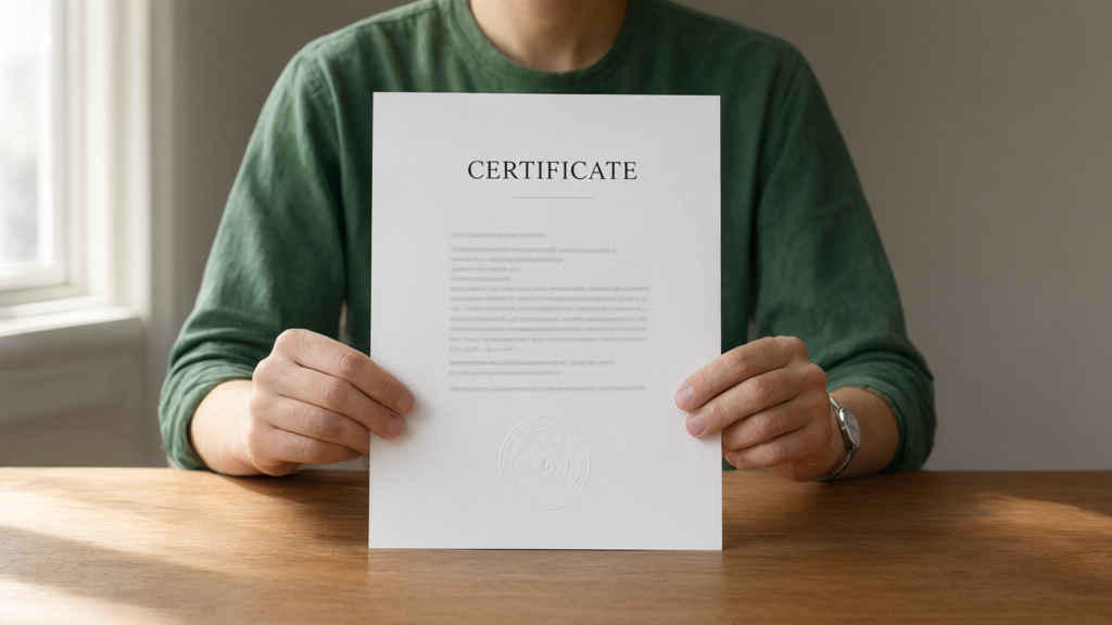 Editorial illustration of Individual holding certificate of innocence for Oregon SB 1515: New Path to Clear Names for Convictions Based on Discredited Science