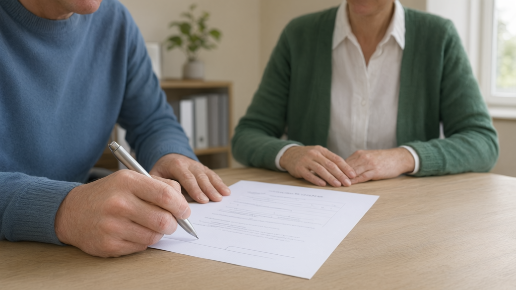 Editorial illustration of Individual signing care agreement for If I successfully complete the specialized case management program, will the dismissal count as a criminal conviction on my record?