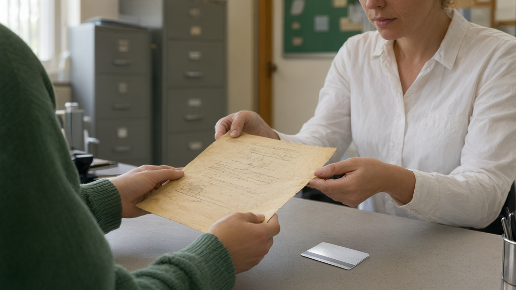 Editorial illustration of Student presenting original birth certificate for Which specific documents are excluded when determining a student's sex under the Student Restroom Privacy Act?